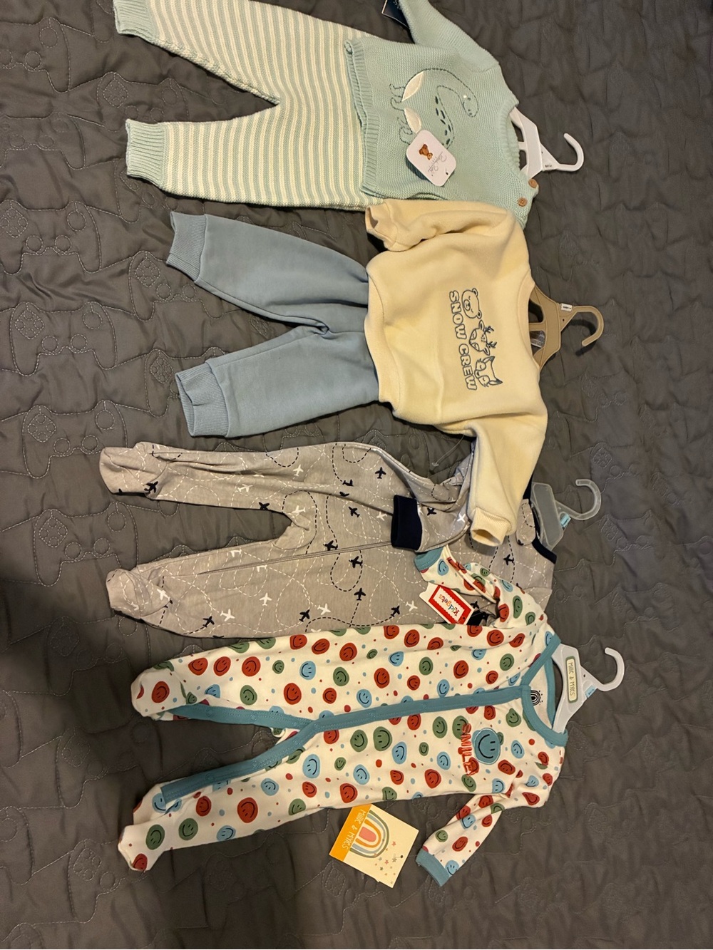 Gerber Baby Footies Pack - Mint, Yellow, Gray, Blue & White Button Print